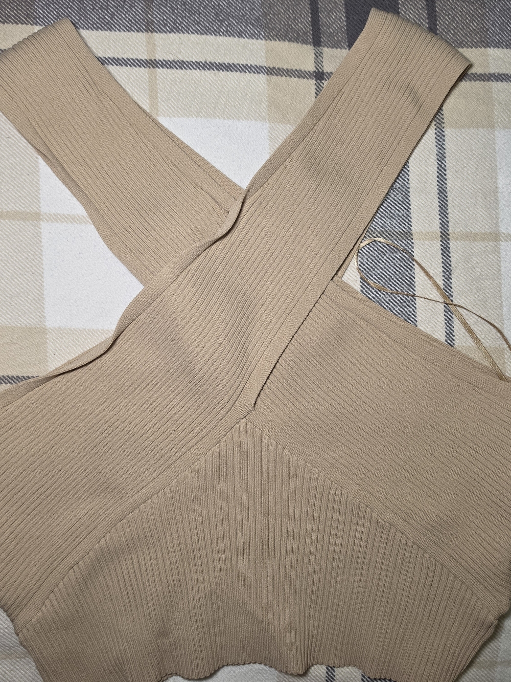 House of Harlow 1960 Beige Knit Halter Cropped Tank Top Wide Strap L